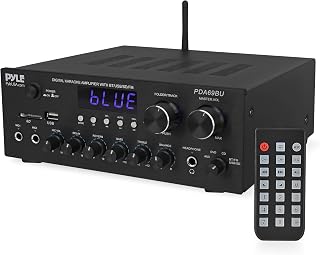 Pyle Bluetooth Stereo Amplifier Receiver – 300W Dual Channel Audio System with MP3, USB, SD, AUX, RCA, MIC, FM Radio, LED Display, Reverb & Delay – Ideal for Home Theater or Studio Speakers
