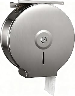 NICEME Stainless Steel Hand Towel Dispenser Lockable – Mini Jumbo Toilet Roll Dispenser – Commercial Toilet Tissue Dispensers – Diameter 255mm Center axis 40mm - Silver