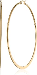 Amazon Essentials Gold Plated or Stainless Steel Flattened Hoop Earrings