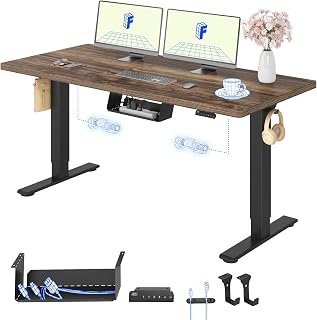 FLEXISPOT Desk Adjustable Height 140 x 80 cm, 2 Motors, Single Top 25 mm, Memory & Height Display, Ergonomic with Cable Management, Undershelf Shelf, Hooks and Cable Clips
