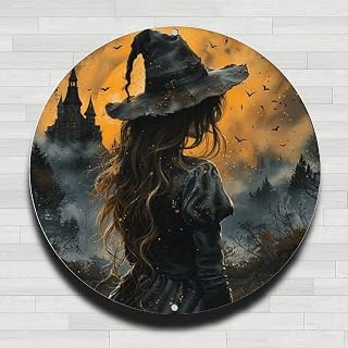 Castle Background Bat Flying Vintage Rustic Aluminum Metal Round Wall Sign - 8" Indoor Outdoor Gift for Home, Office, Cafe, Garden Decor