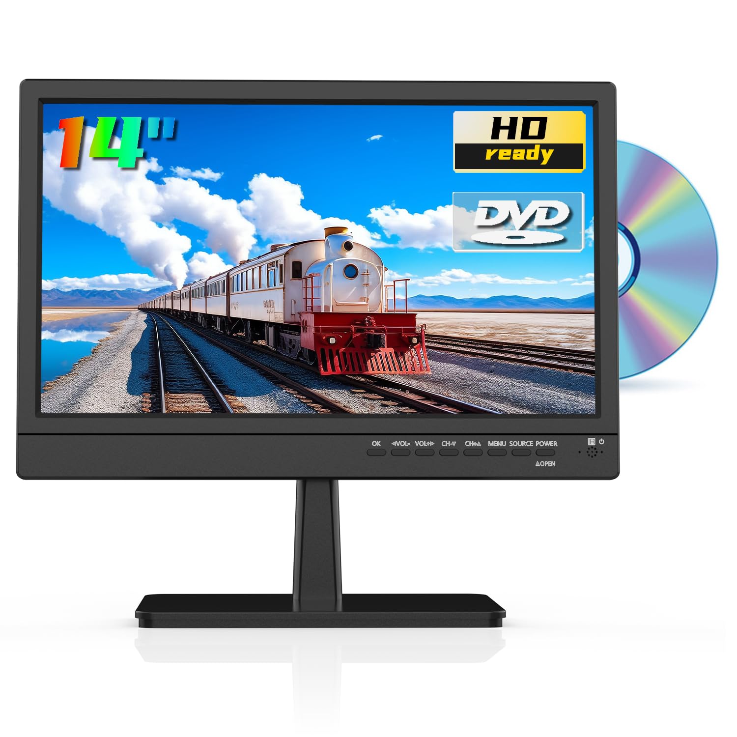 Feihe 14 Inch LED HD Widescreen TV with Built-in DVD Player, 1080p Small Flat Sc