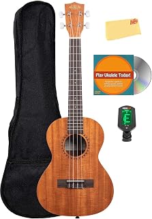Kala KA-15T Satin Mahogany Tenor Ukulele Bundle with Gig Bag, Tuner, Austin Bazaar Instructional DVD, and Polishing Cloth