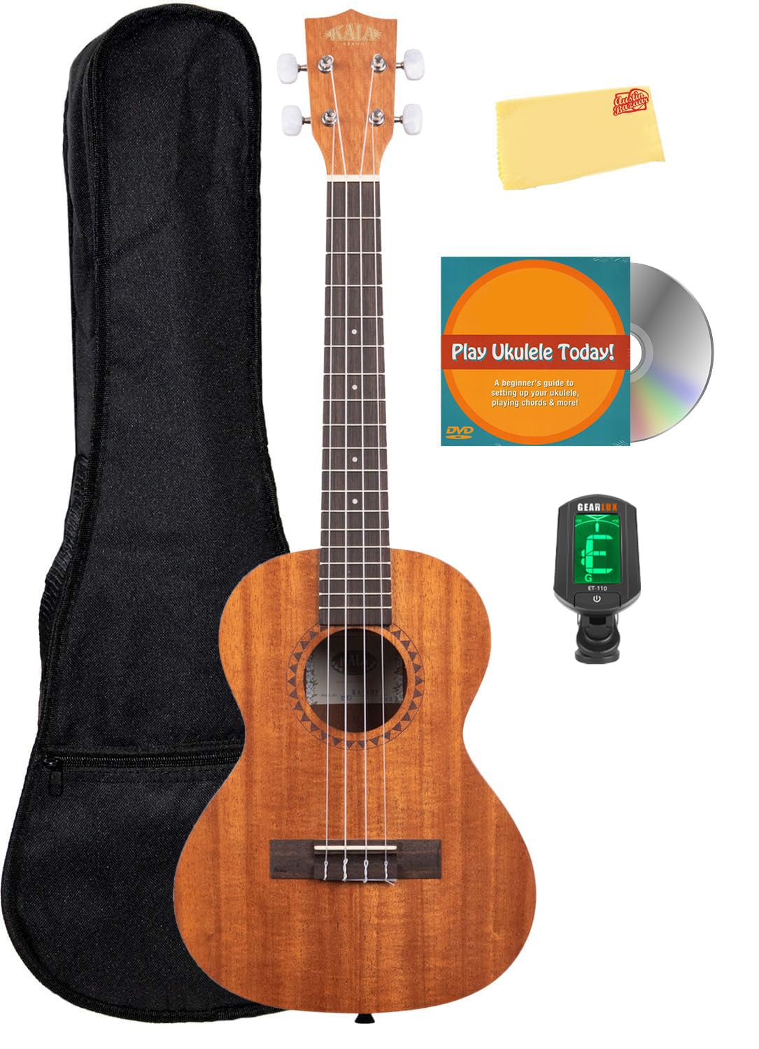 Kala KA-15T Satin Mahogany Tenor Ukulele Bundle with Gig Bag, Tuner, Austin Baza
