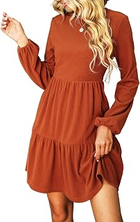 CUPSHE Women's Fall Long Bishop Sleeve Crew Neck Sweater Mini Dress