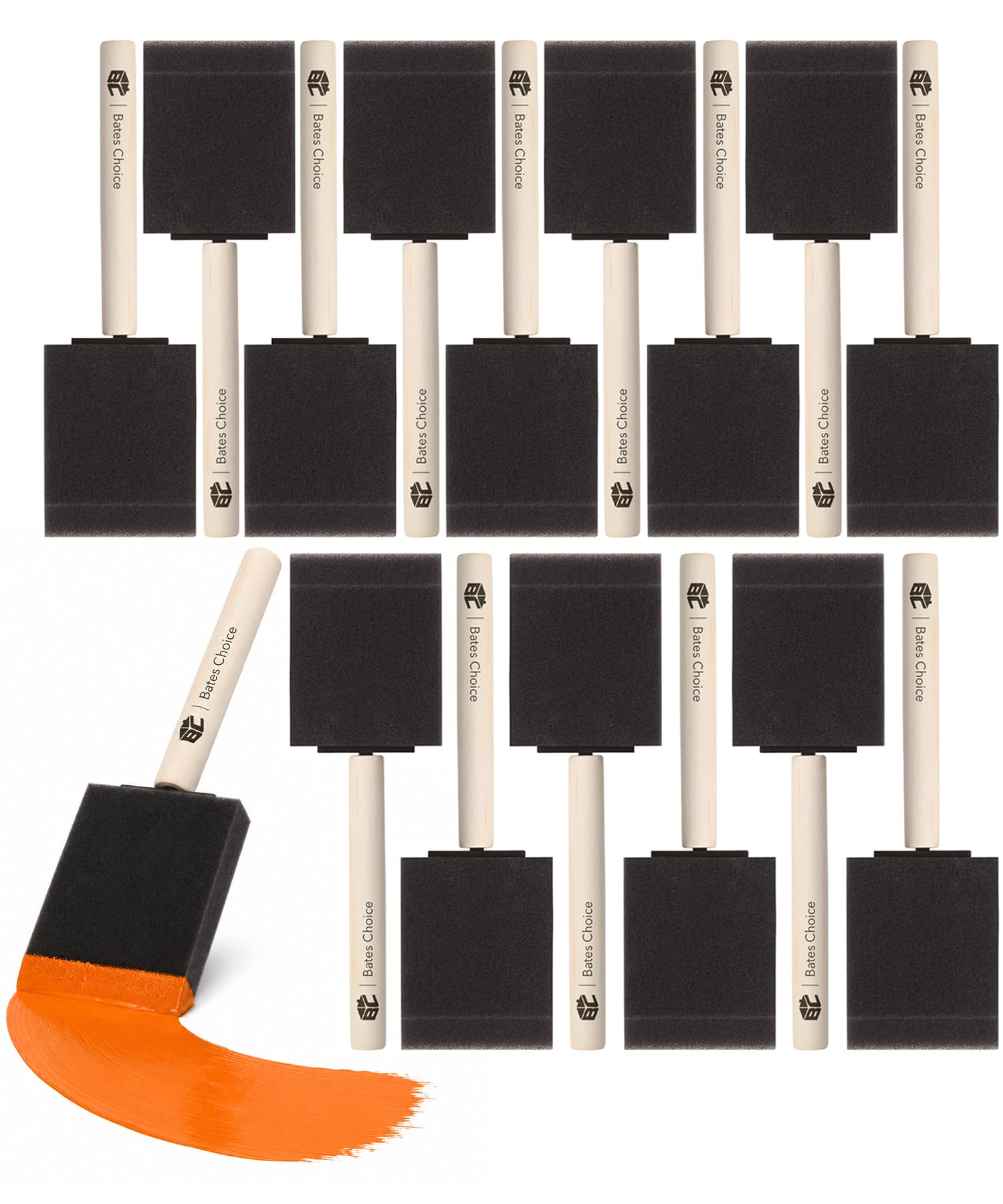 Bates- Foam Paint Brushes, 2 Inch, 16 Pack, Wooden Handle | for Painting, Staini
