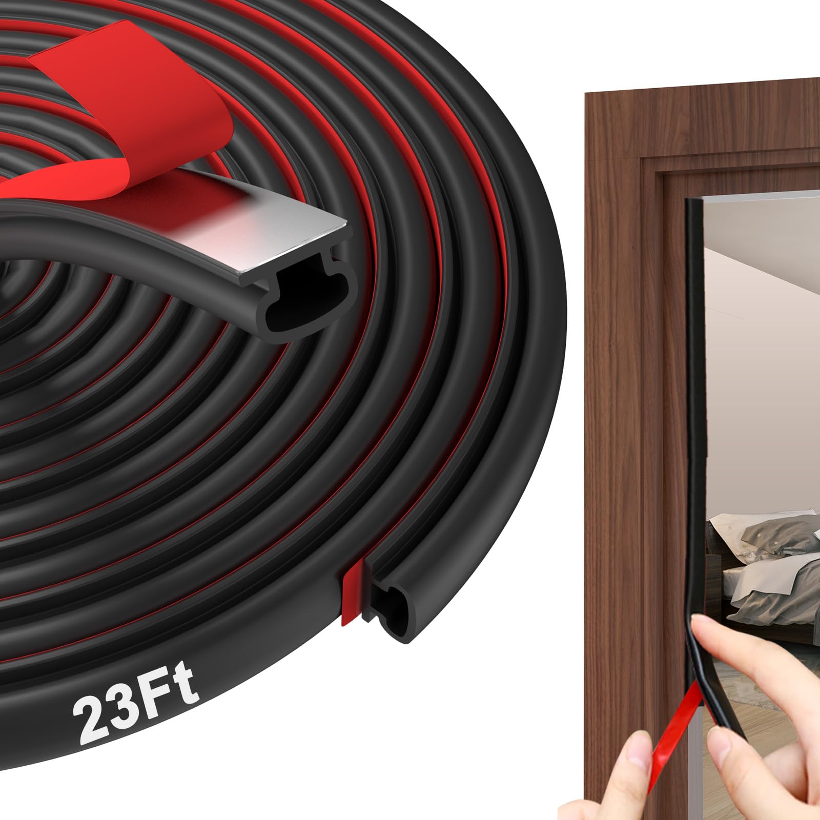 alophoty Door Weather Stripping Door Seal Strip, 23Ft, Black, 0.35"x0.24" | Self