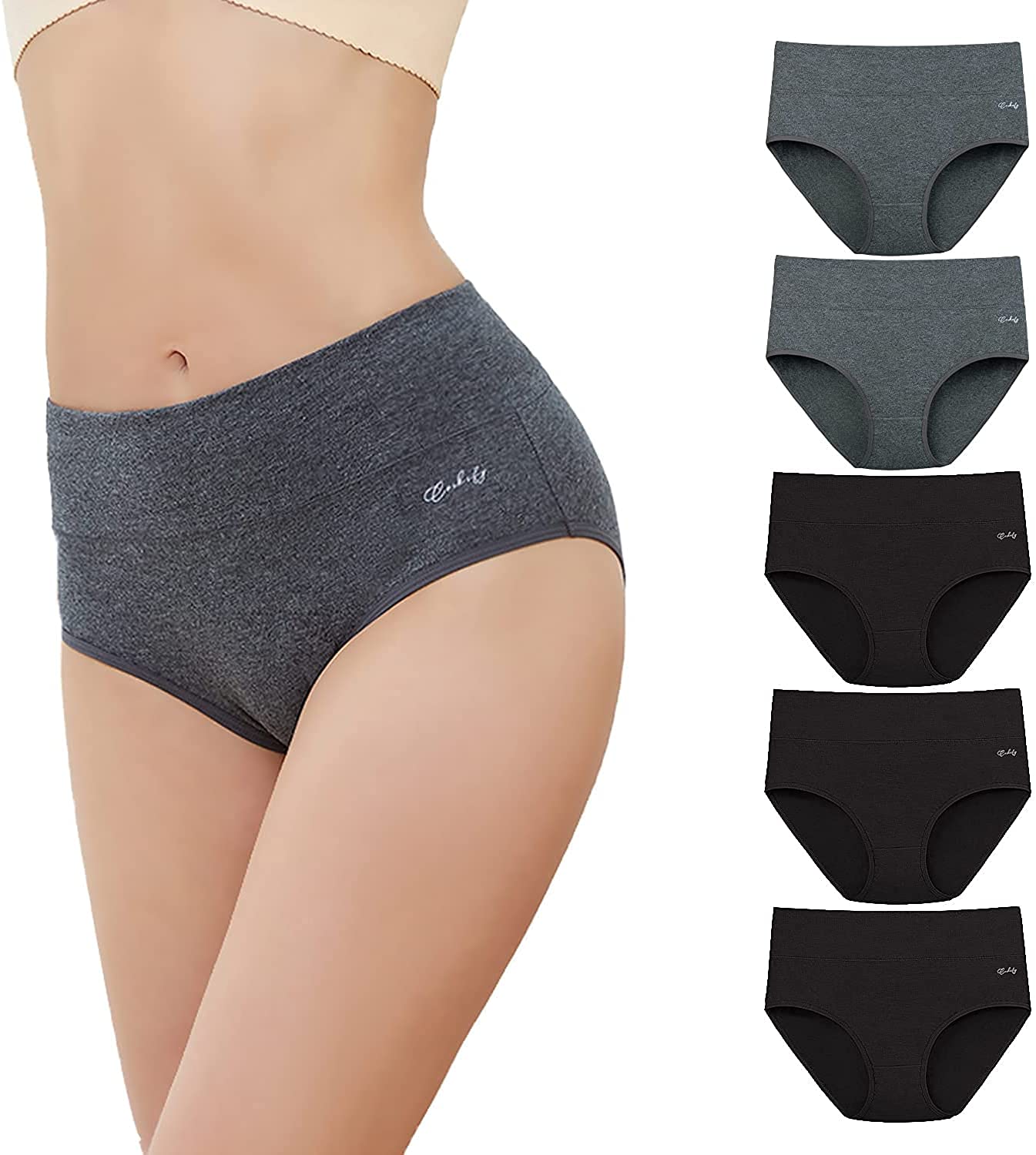 Anqier Women's Underwear Pack of 5 Stretch Cotton High Waist Briefs Women's Brea