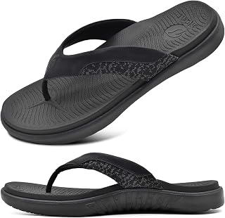 ONCAI Flip Flops Men Leather Sandals Arch Support Sport Slides Foam Sole Yoga Slippers EU 40-49