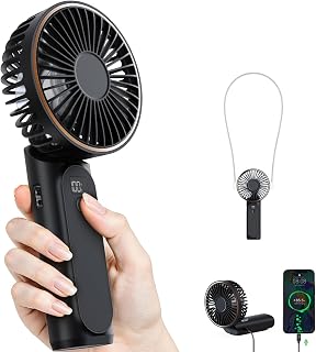 TUNISE Portable Handheld Fan, Portable Fan Rechargeable, 3600mAh, 180° Adjustable, 6 Speed Wind, Display Electricity in Real Time, USB Rechargeable Foldable F an, Quiet Personal Fan as Power Bank