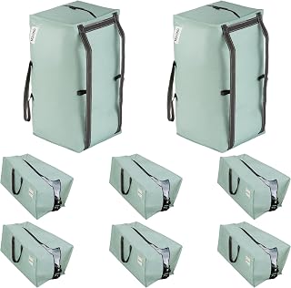 VENO Extra Large Moving Bags with Backpack Straps, Cloth Storage Tote Bag Container with Sturdy Zipper and Strong Handles Moving Supplies Boxes College Dorm, Traveling, Camping (Light Green, 8 Pack)