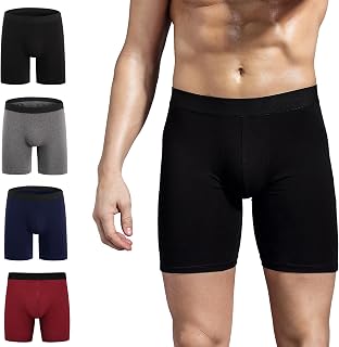 ZLYC Men's Cotton Long Leg Boxer Briefs 3/4 Pack