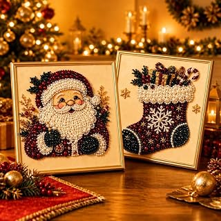DIY Christmas Pearl Diamond Art Kit with Frame for Adults，A+C