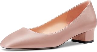 HEUIVZAR Women's Heel Heel Pumps Square Toe Kitten Bottom Chunky Block Heel Slip-on Matte Dress Shoes Bride Holiday 3.5CM