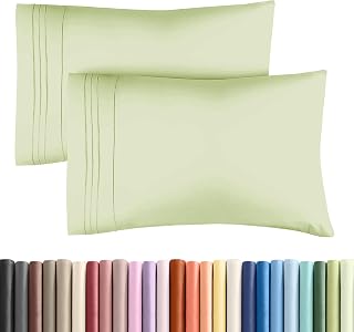 Queen Pillow Cases Set of 2 - Soft Pillowcase Covers - Light Sage Green