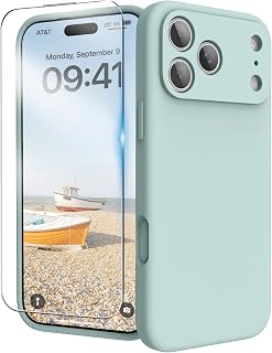 for iPhone 17 Pro Max Case Silicone with Screen Protector,Mint Green
