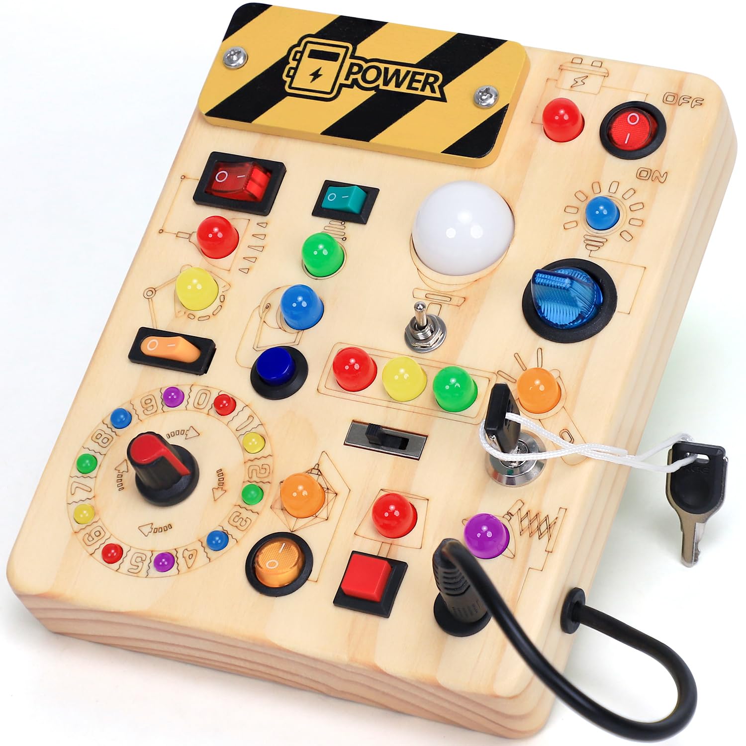 Busy Board with LED Light Switches, Montessori Toys for 1 2 3 Years Old, Toddler
