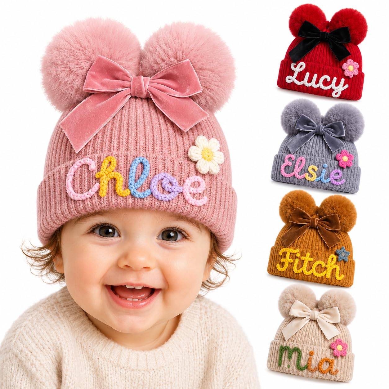 Personalized Christmas Beanie with Name Custom Winter Hat for Toddler & Kid