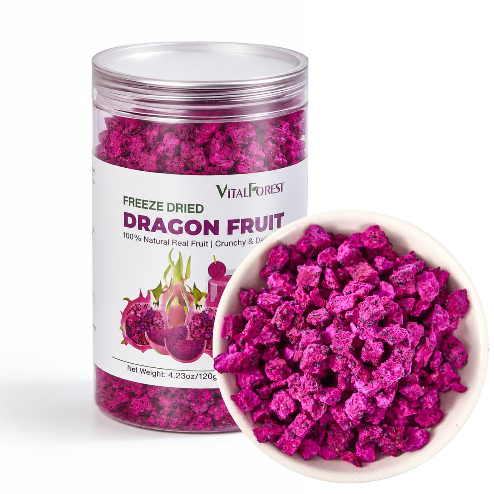 Freeze Dried Dragon Fruit Cubes – 4.23oz (120g) 100% Red Dragon Fruit (Pitaya) C
