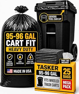 95-96 Gallon Trash Bags Heavy Duty (25 Bags w/Ties Value pack) Extra Large Trash Bags, 90 Gallon, 95 Gallon, 96 Gallon, 100 Gallon