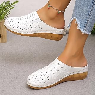 Sandali da donna traspiranti con zeppa punta chiusa perforati slip-on zoccoli comodi antiscivolo suola a cuneo da donna casual scarpe da passeggio