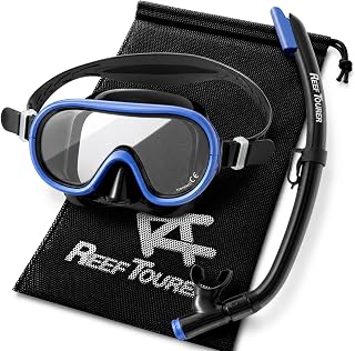 【Amazon.co.jp Exclusive】 Reef Tourer Mesh Bag Included Snorkeling Set 【For Adults and Children (Ages 10 and Up/Children (Ages 4-9)】 Panoramic Wide-View Snorkeling Mask + Wave Guard Snorkel RC0105