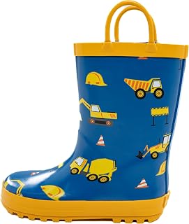 Hbxooxts kids Rain Boots, Toddler Rain Boots Waterproof Rubber Kids Rain Boots for Girls and Boys with Fun Patterns and Easy-On Handles