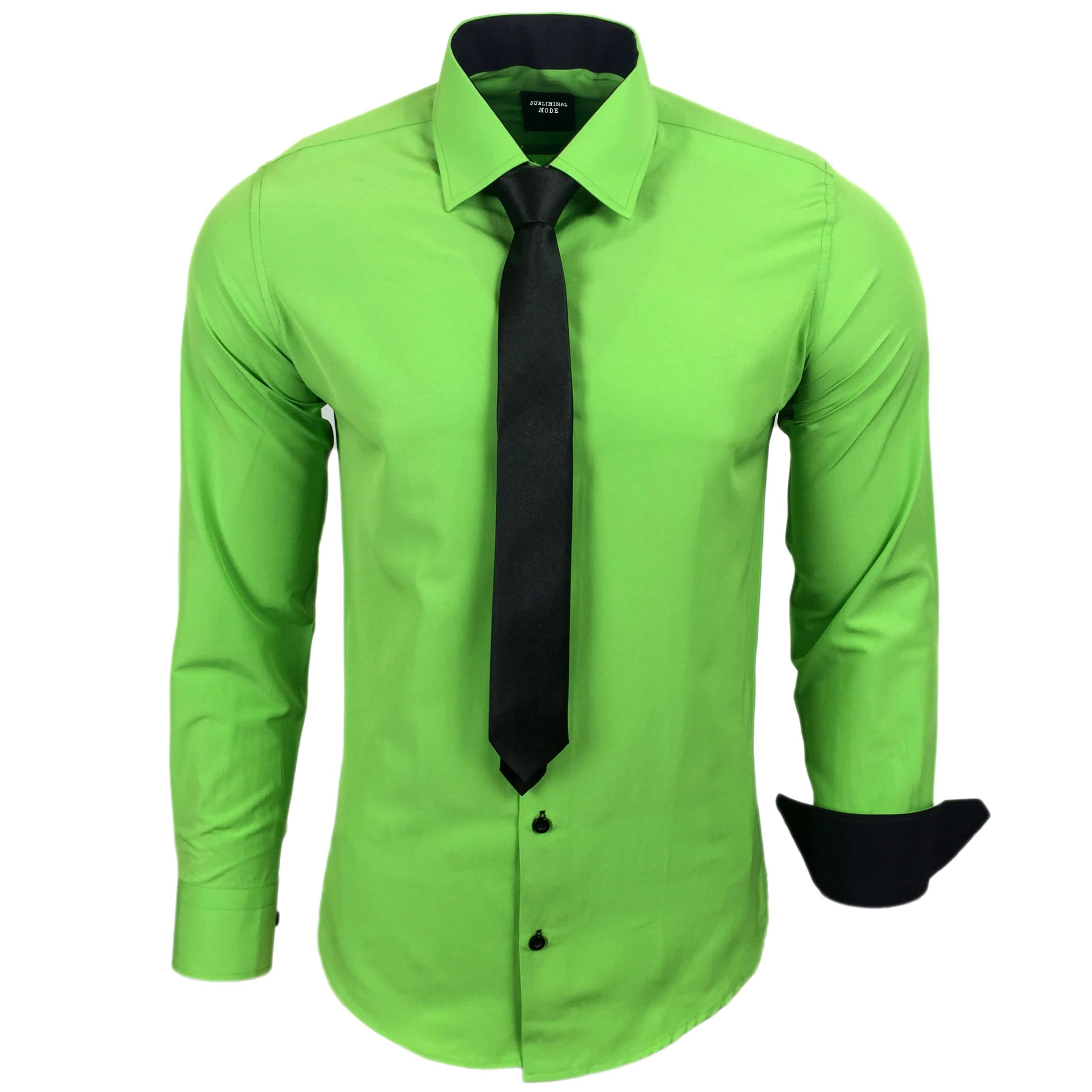 Subliminal Mode - Men's Long-Sleeved Shirt with Two-Tone Collar Plain + Black Ti
