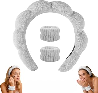 3 Pcs Wrist Wraps and Face Wash Headband Set Soft Fabric Face Wash Face Wash Makeup Accessories Skin Care Gray