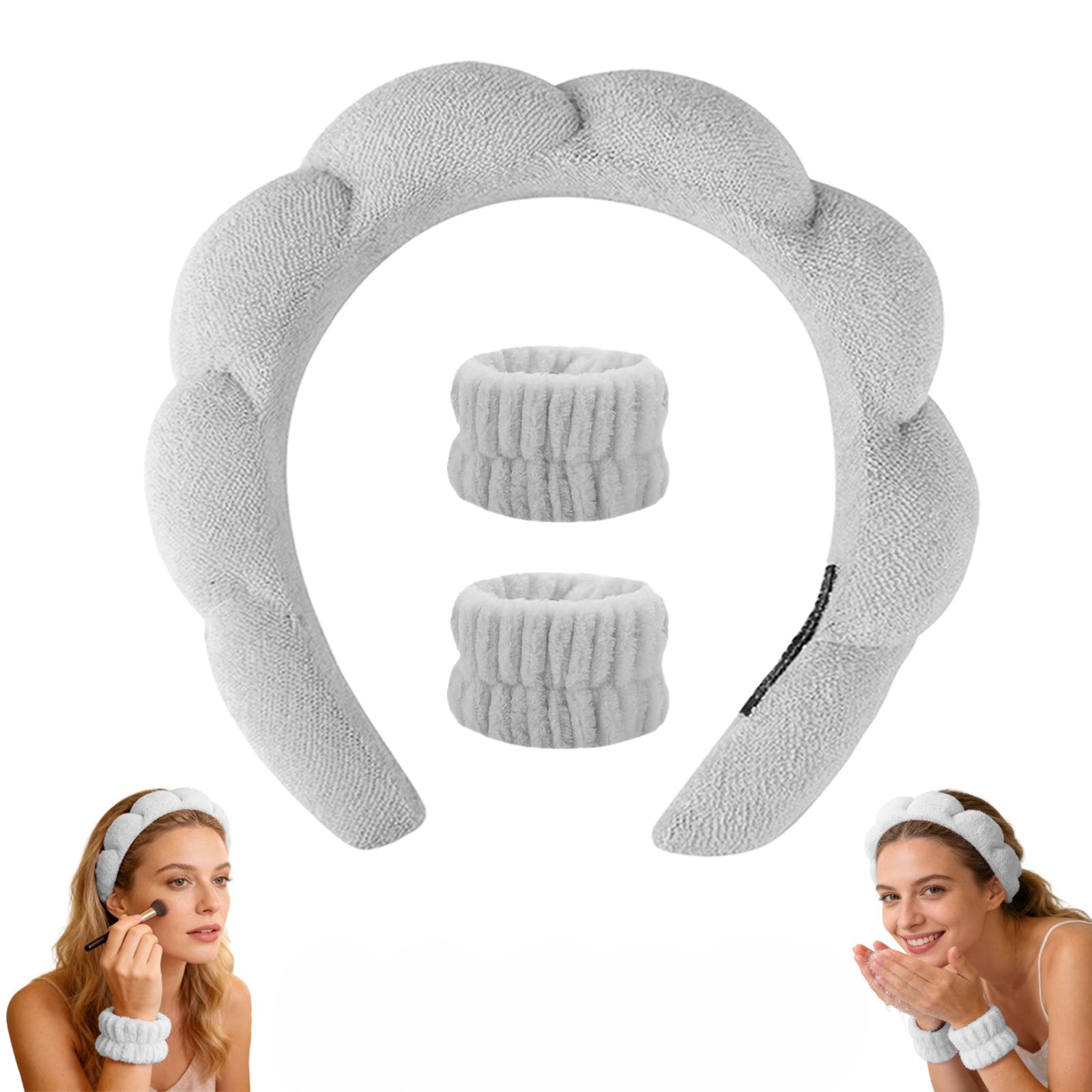 3 Pcs Wrist Wraps and Face Wash Headband Set Soft Fabric Face Wash Face Wash Mak