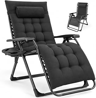 NEWBULIG Zero Gravity Chair, Folding Patio Recliner with Cup Holder Trays | Portable Lounge Chair with Removable Cushion for Beach & Camping, Classic Black