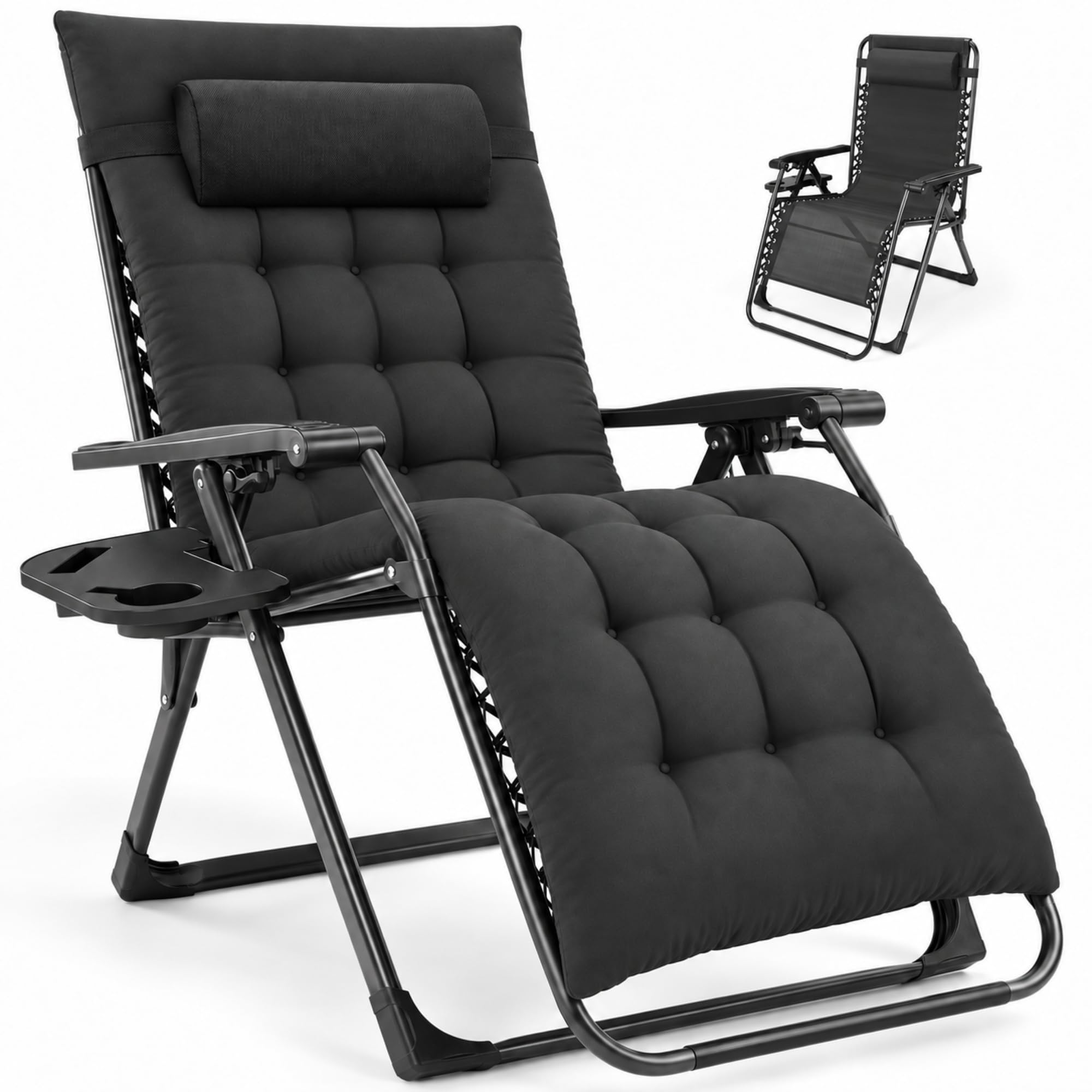 NEWBULIG Zero Gravity Chair, Folding Patio Recliner with Cup Holder Trays | Port