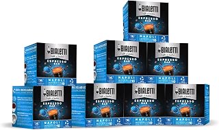 Bialetti Caffè D'Italia, Multipack 128 Capsules, 8 Boxes of 16 Capsules, Naples, Intensity 10, Compatible with Bialetti Machines Closed System, 100% Aluminium