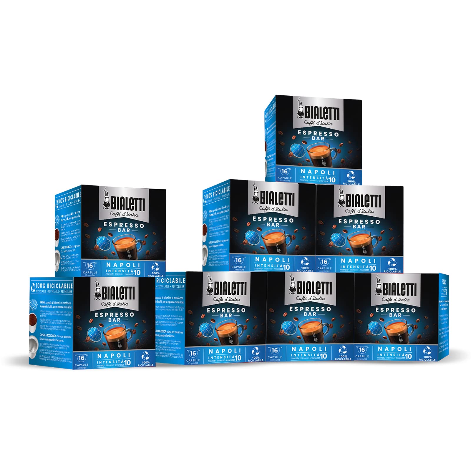 Bialetti Caffè D'Italia, Multipack 128 Capsules, 8 Boxes of 16 Capsules, Naples,