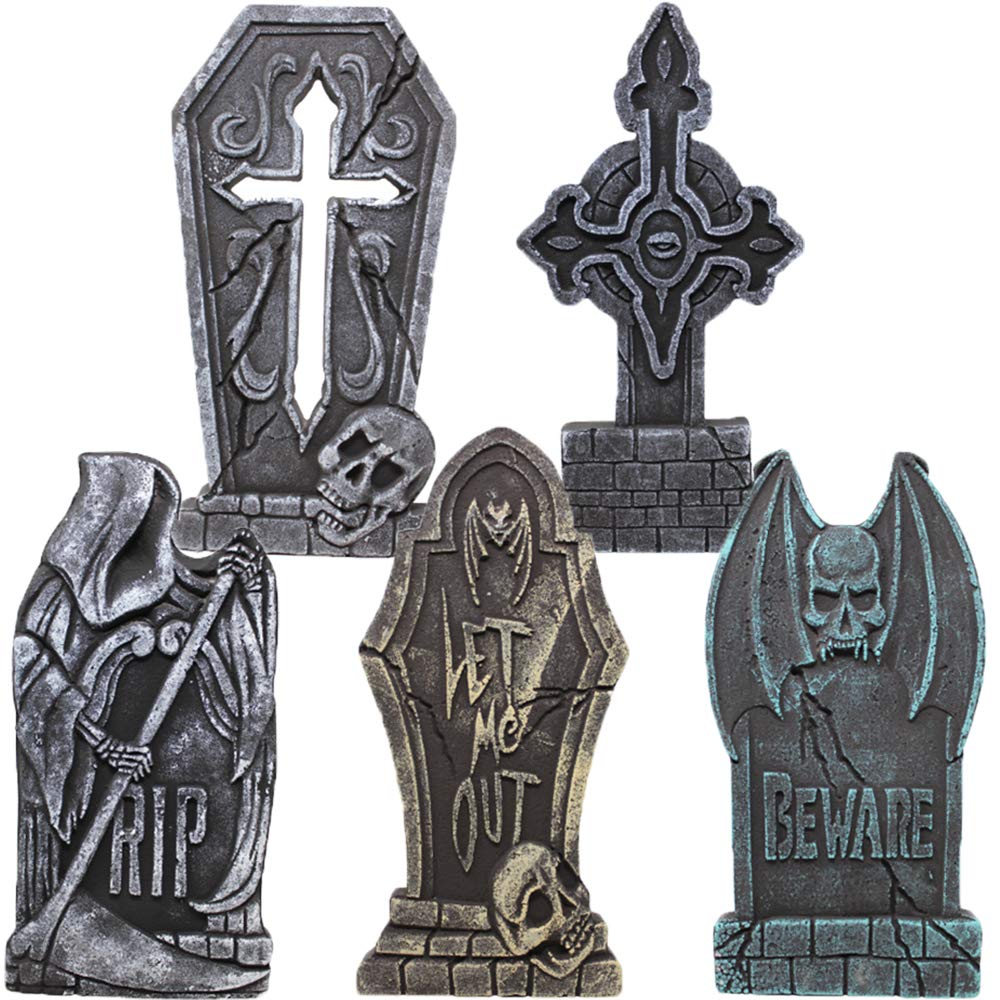 JOYIN 17” Halloween Decorations Outdoor Tombstones, 5 Pack Halloween Foam Gravey