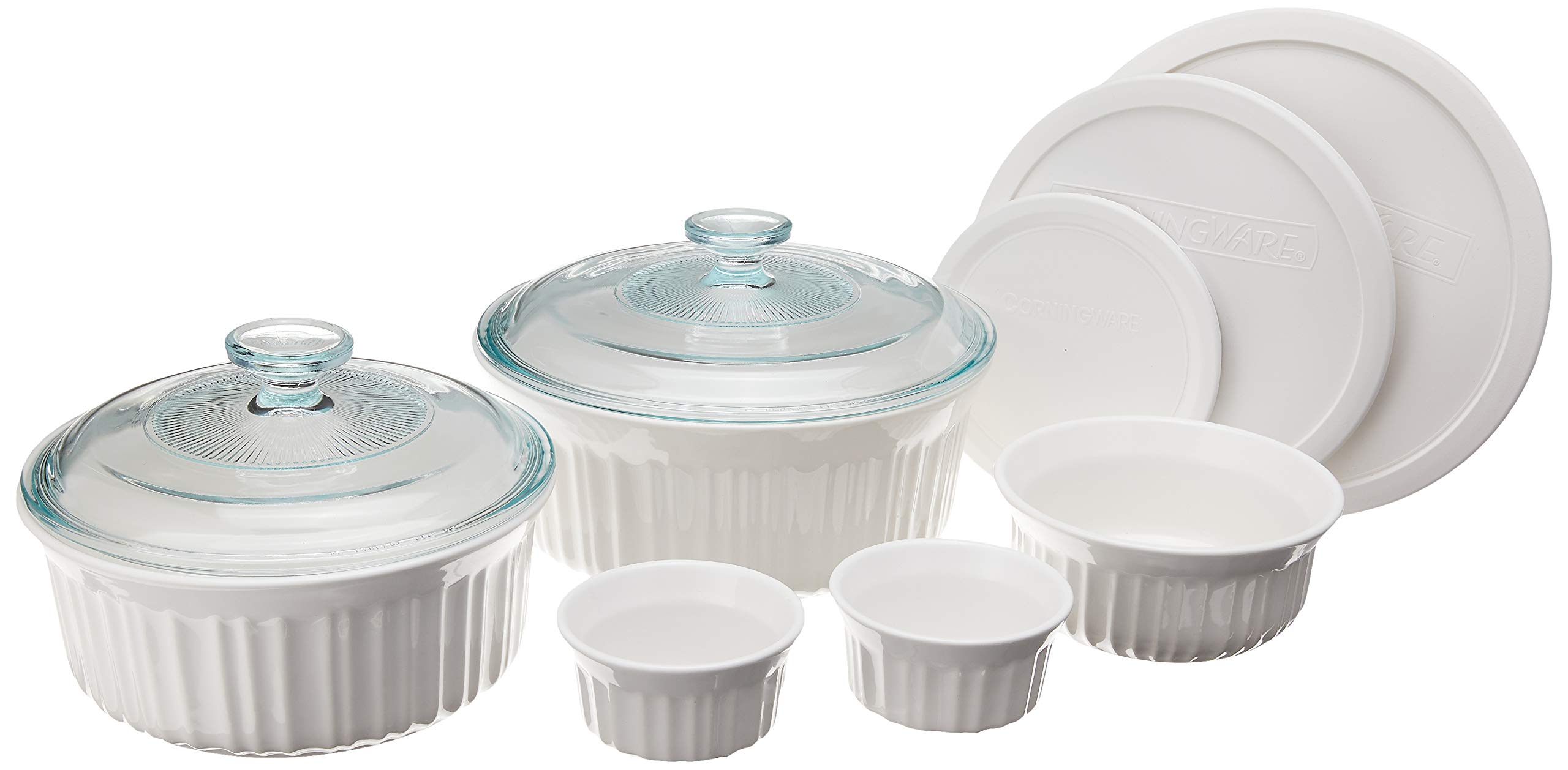 CorningWare French White 10-Pc Ceramic Bakeware Set with Lids Chip and Crack Res