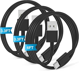 3-Pack Black [3.3FT+3.3FT+6FT] USB A to USB C Cable，USB to USB C Car Carplay Cable for iPhone 16 15 Pro Plus Pro Max，for iPad Pro/Air/Mini，for Samsung S24/S23/S22/S21，for MacBook Pro/Air and More