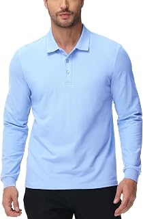 MIER Men's Polo Shirt Cotton Long Sleeve Collar Golf Tennis Casual Work Travel 3 Button Down Ultra Soft