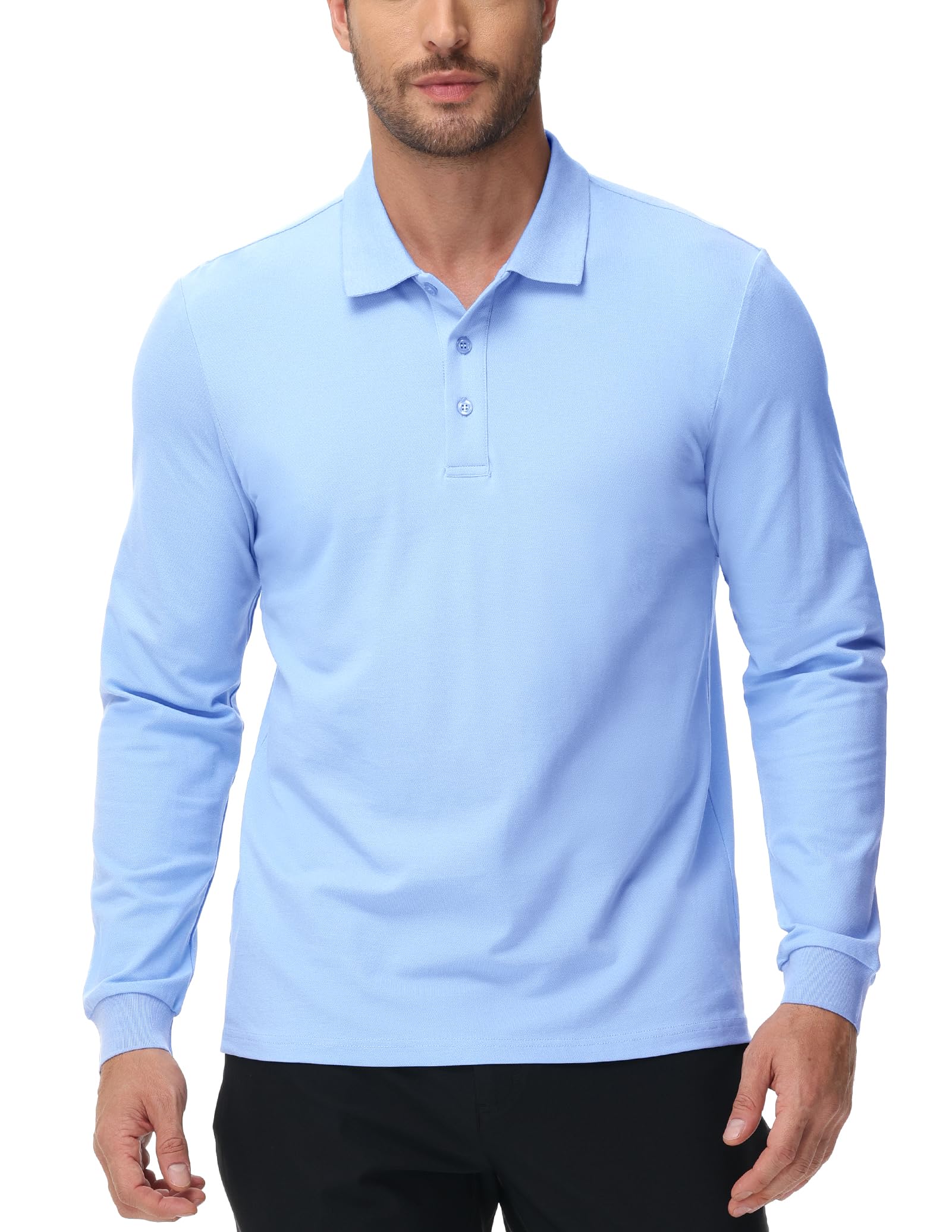 MIER Men's Polo Shirt Cotton Long Sleeve Collar Golf Tennis Casual Work Travel 3