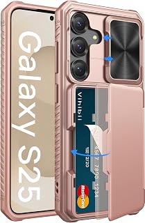 Vihibii Protective Case for Samsung Galaxy S25 with Wallet (4 Cards) [RFID Blocking] and Camera Protection Slider, Military Protection Shockproof Case Scratch-Resistant Robust Mobile Phone Case for