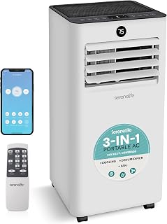 SereneLife 8000 BTU Portable Air Conditioner, Small AC with Dehumidifier and Fan, Wifi Function, Mini AC Unit with 350 Sq. Ft. Coverage, Timer Settings Up to 24 Hours, Includes Remote Contro
