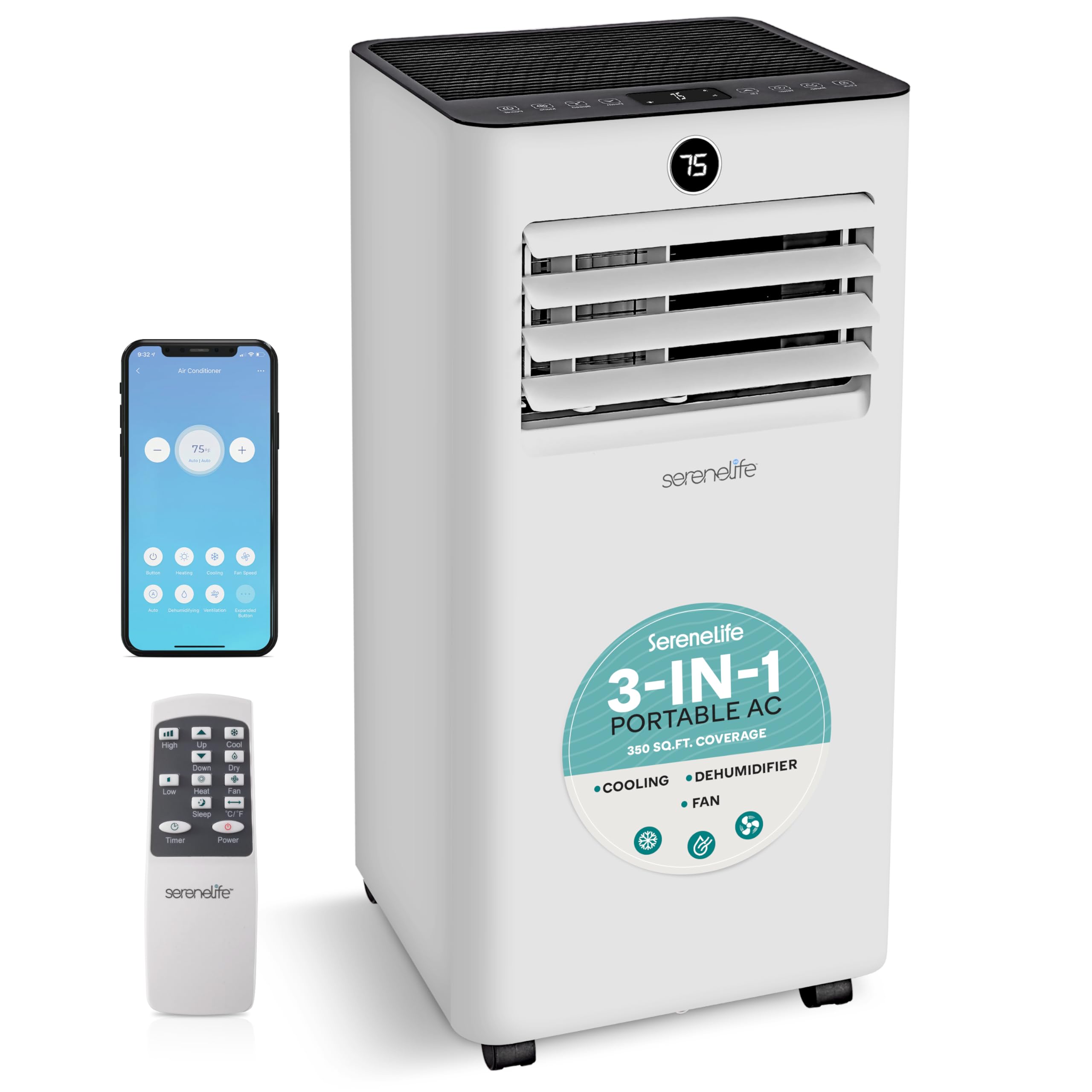 SereneLife 8000 BTU Portable Air Conditioner, Small AC with Dehumidifier and Fan