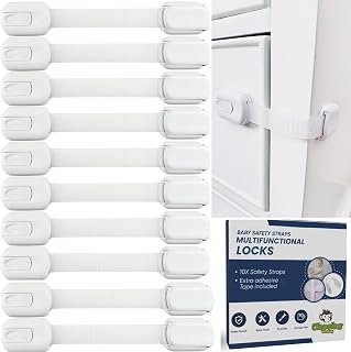 Cheeky Monkey® 10 Pack Cupboard Locks for Children, No Drill Baby Proofing | No drilling and no tools needed - strong residue-free adhesive installs each lock in about 30 seconds.