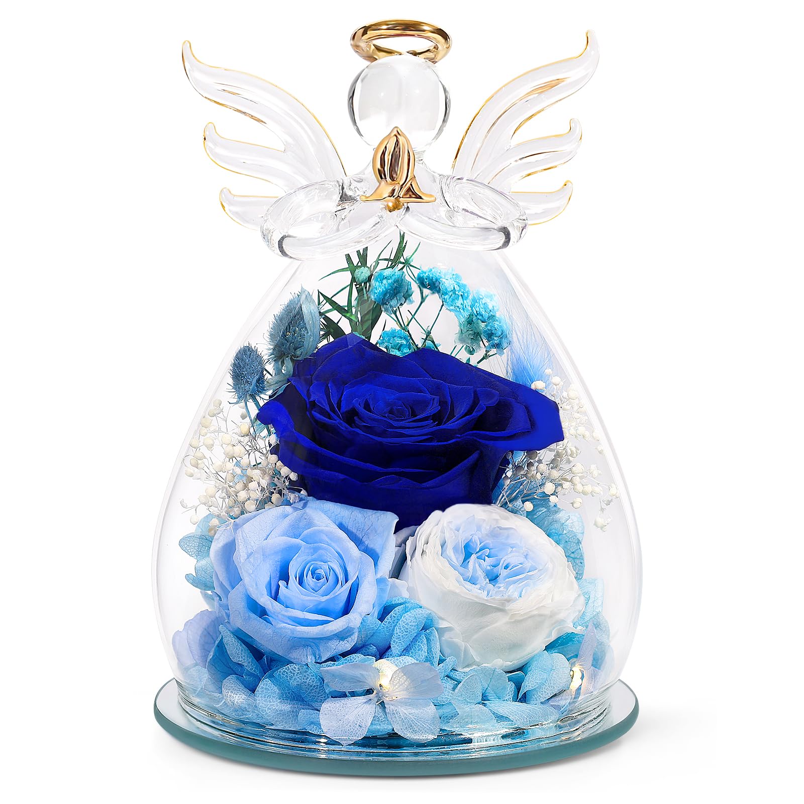 FIACO Gifts for Women Birthday Preserved Rose Forever Flower in Glass Angel Figu