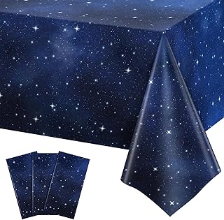 3 Pack Plastic Space Tablecloths, Disposable Galaxy Themed Tablecloth | Waterproof Rectangle Star Party Table Cover for Home Party Decorations 54 x 108 Inch