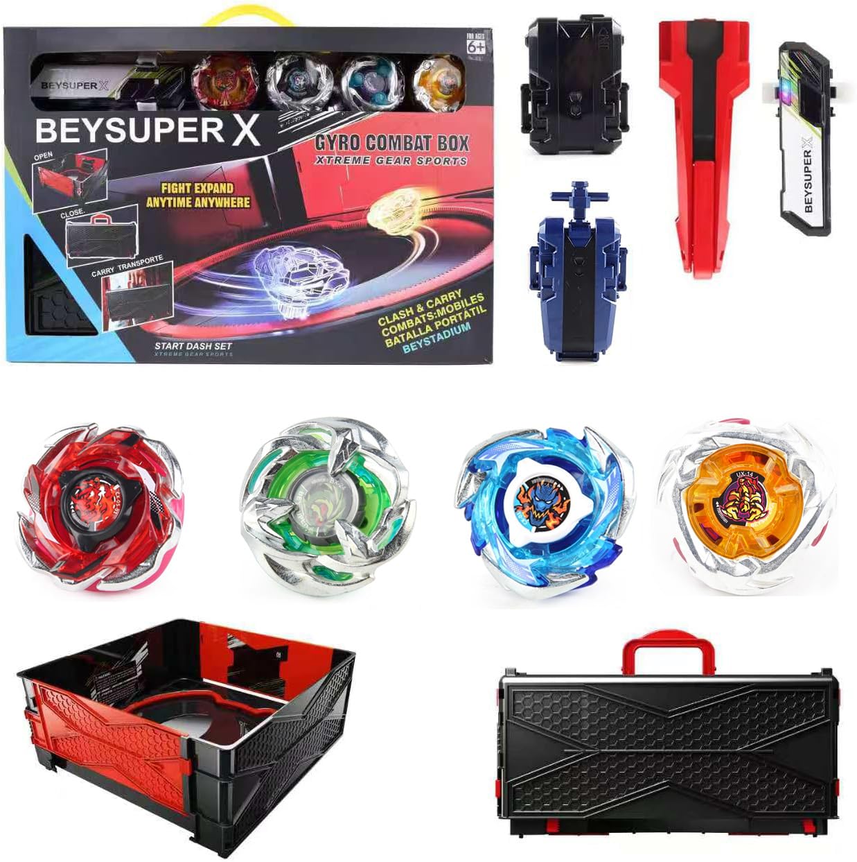 Cunjxtan X Spinning Top Toy Set with 4 Battle Tops and 2 String Launchers | Spin