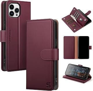 Shieldtop for iPhone 15 Pro Wallet Case with Card Holder,Wine Red