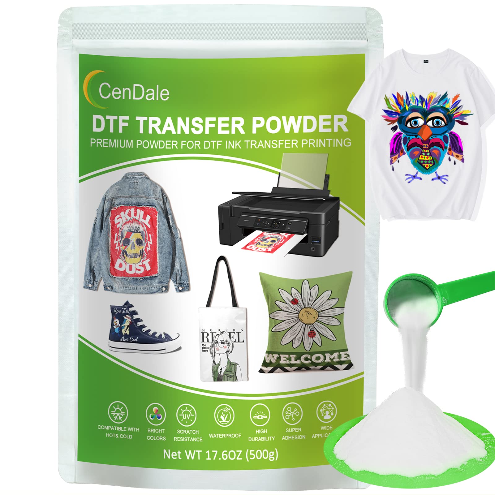 DTF Powder, 500g/17.6OZ White Hot Melt Adhesive Digital DTF Transfer Powder for 