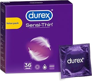 Durex Sensi-Thin Condoms, 20% Thinner, Regular Fit, 56 mm, 36 Count | Heightened Sensitivity, Easy-On Shape, Premium Silicone Lube, Natural Rubber Latex, Reservoir Tip, Electronically Tested