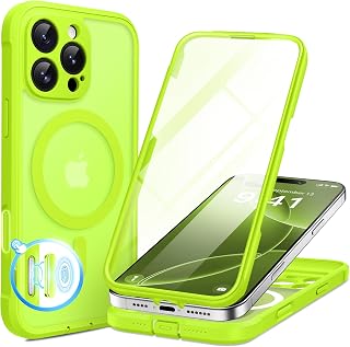 BERFY iPhone 16 Pro Max Case, Compatible with MagSafe, Built-in Glass Screen Protector, Camera Protection, Shockproof, Full Body Phone Case 6.9 Inch, Green